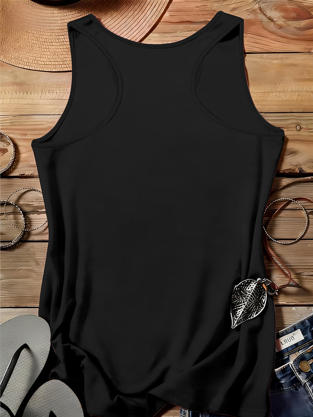 A Series of Arabic Numerals, a Comfortable And Casual Tank Top with a Full Print of The Letter '26', Suitable for Travel, Leisure, And Outdoor Street Scenes - Black