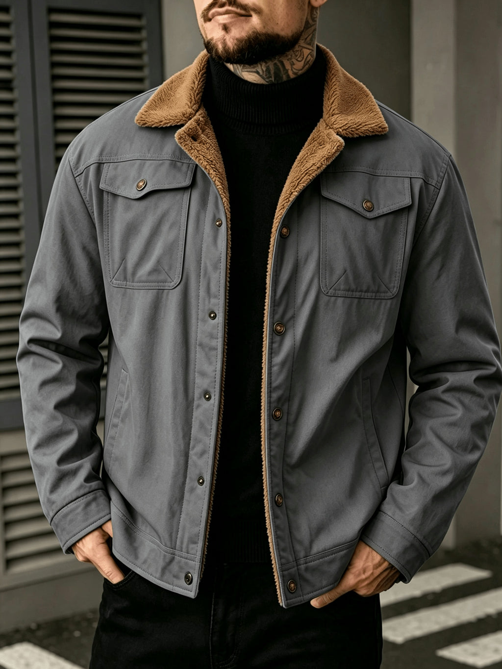 2026 European American New Men'S Outing Fashion Trendy Fleece Warm Jacket Coat - Grey