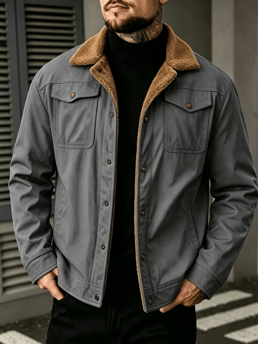 2026 European American New Men'S Outing Fashion Trendy Fleece Warm Jacket Coat - Grey