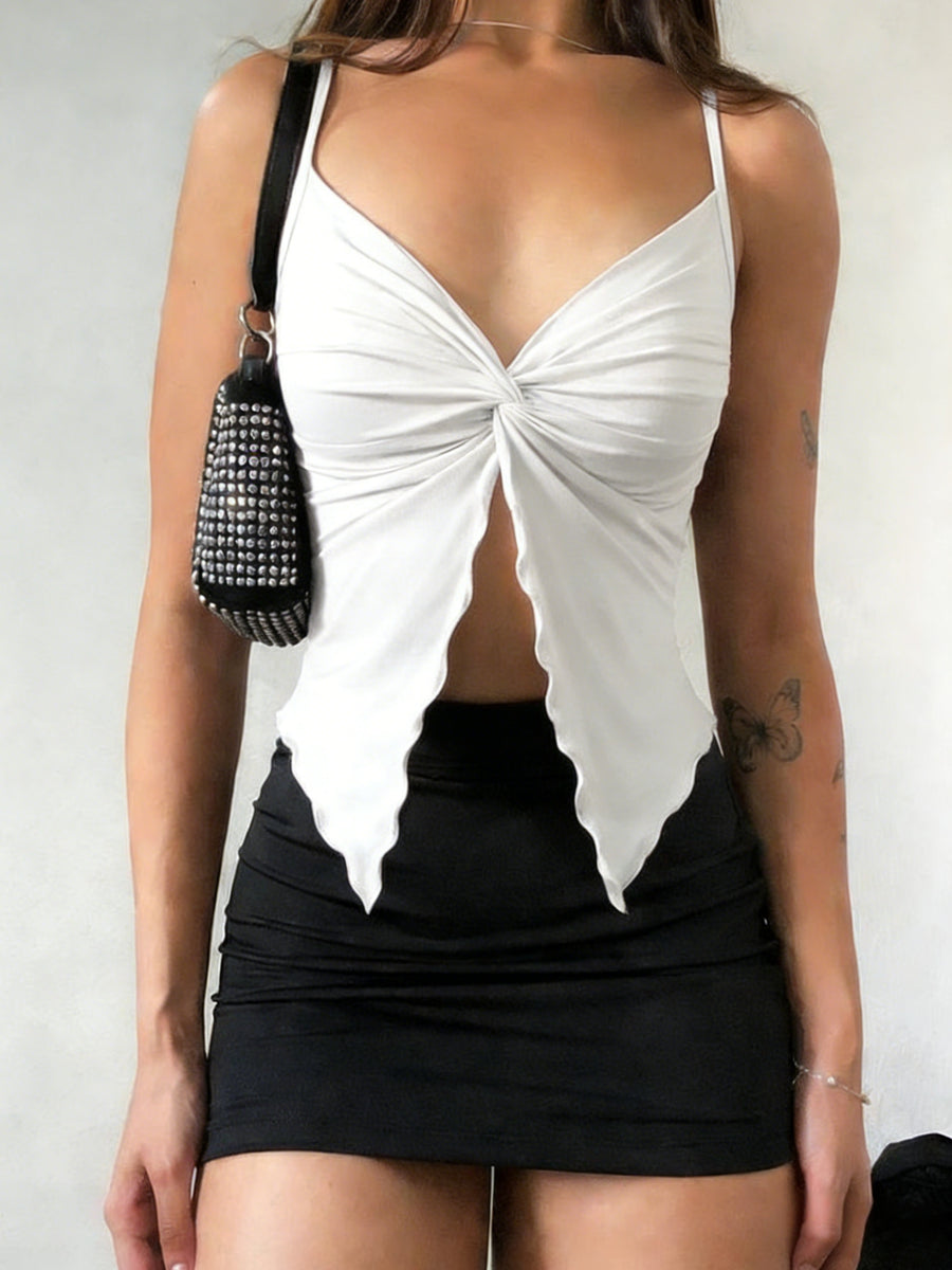 1pc Women'S Front-Slit Hem Camisole Top, Vacation Style, Design-Oriented Sexy Solid-Color Tank Top, Summer Cute Top Single Piece - White