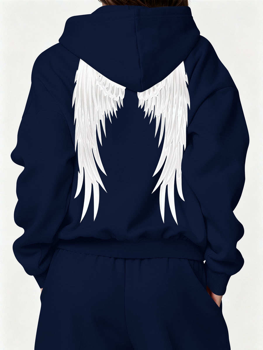 Halloween 2027NEW 2pcs Women's AutumnWinter Hooded Sweatshirt And Wide-Leg Pants Suit Kangaroo Pocket Long-Sleeve Jacket Wide-Leg Pants Suit Casual S Loose Suit Christmas Black Friday Cyber (27) - Navy