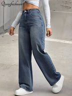 Women'S Stretch And Fashionable Washed Blue Jeans, Versatile And Fashionable Straight Casual Pants, Comfortable Cut, Suitable for Dates, Work, Dinners, Outings, And Slim-Fitting Pants That Can Be Worn All Year Round - Medium Blue