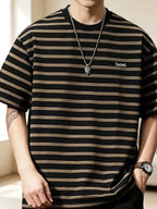Men'S Casual Loose T-Shirt, Trendy Pattern, Casual Loose T-Shirt for Men, Trendy Retro Fashionable Cool, Suitable for Daily And Formal Wear, Summer Essential Clothing Summer Top, Modern Casual T-Shirt, Smooth Texture Shirt - (Brown)