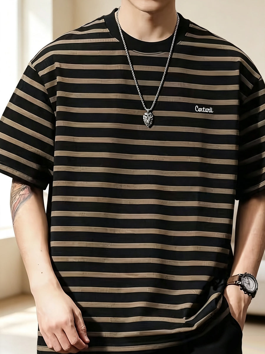 Men'S Casual Loose T-Shirt, Trendy Pattern, Casual Loose T-Shirt for Men, Trendy Retro Fashionable Cool, Suitable for Daily And Formal Wear, Summer Essential Clothing Summer Top, Modern Casual T-Shirt, Smooth Texture Shirt - (Brown)