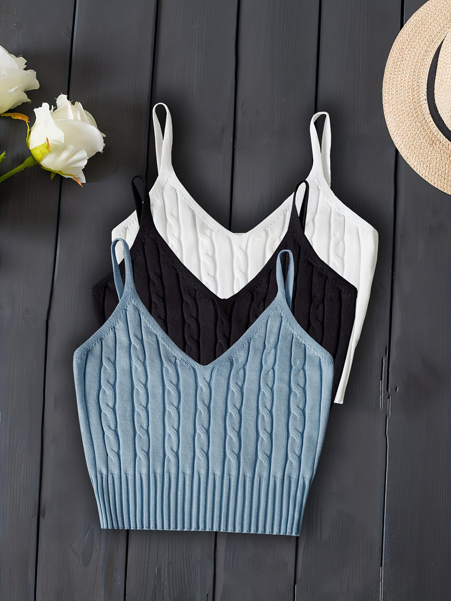 3pcs Set New Fashion Solid Color Sexy Camisole Tank Tops Versatile - Mixed Color 8