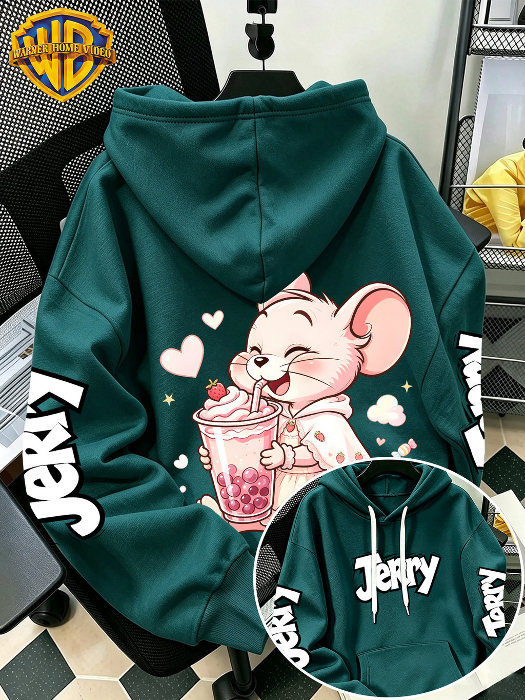 Authorized by Warner Bros., 2026 New Fun Cartoon Print, Men'S Hoodie, Hooded Sweatshirt, Kangaroo Pocket And Drawstring Hat, Suitable for Daily And Outdoor Sports Wear, Autumn And Winter Warm Jacket, Fashionable Jacket - Green