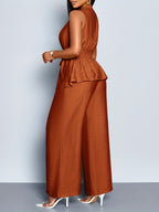 Women's Spring/Summer Elegant Vacation Style Daily Wear Sleeveless Top with Asymmetric Hem + Wide-Leg Pants 2pcs Set, Casual 2pcs Outfit for Wedding Season, Music Festivals, Easter, Western, Bohemian, Nashville Style, Parties, Weddings - Maroon