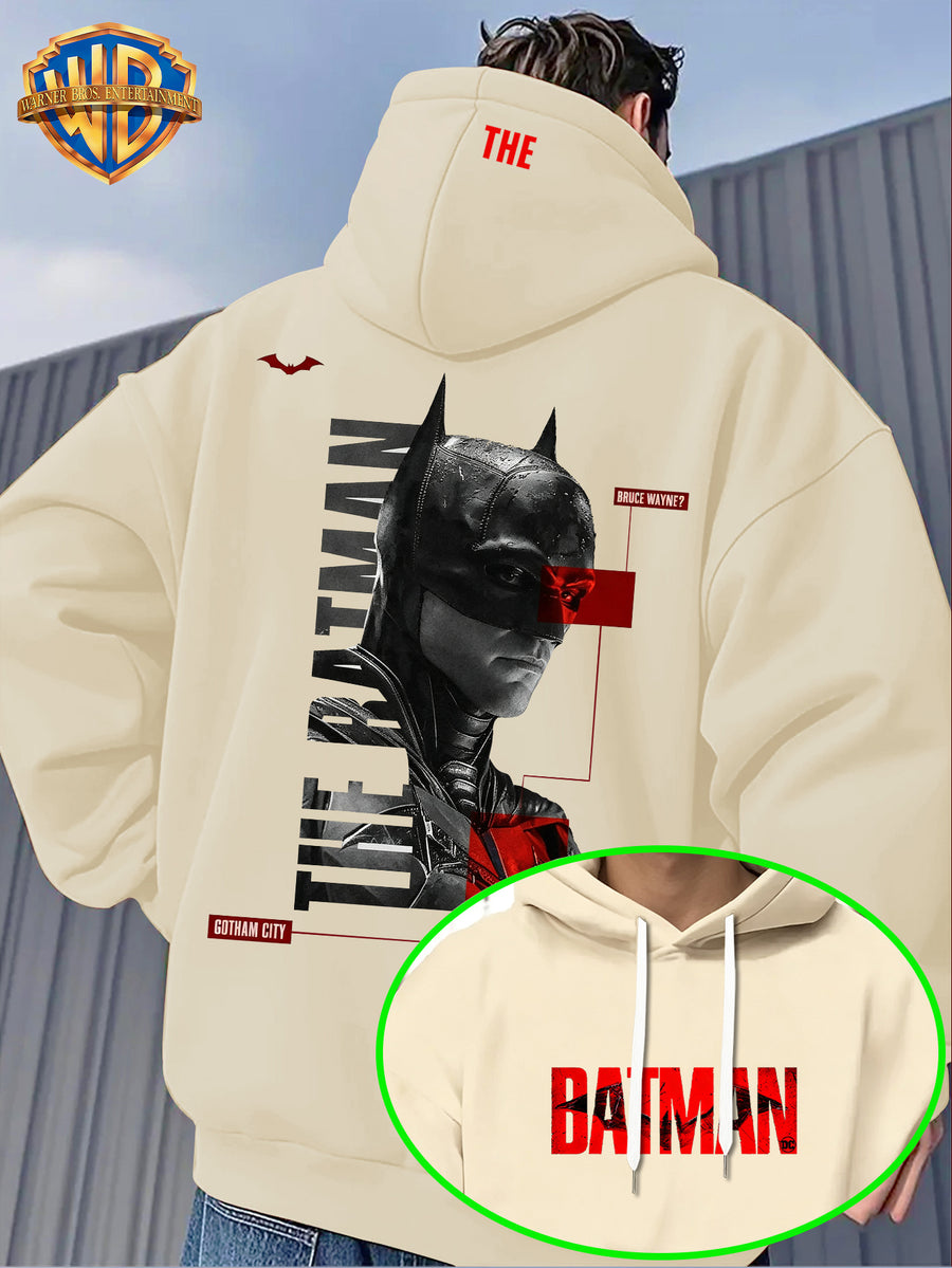 Warner Men'S Autumn Winter Hoodie, Batman Theme Print Trendy Sweatshirt, Gotham City Series Athletic Preppy Design, Unisex Street Fashion Item for Casual Wear And Leisure Travel, Popular Element Enhancement - Apricot