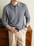 Autumn Winter Knit 3D Solid Color Lapel Sweater, Basic Knit Pullover Top for Men, Fashionable Long Sleeve Sweater HJ - 【Light Grey】