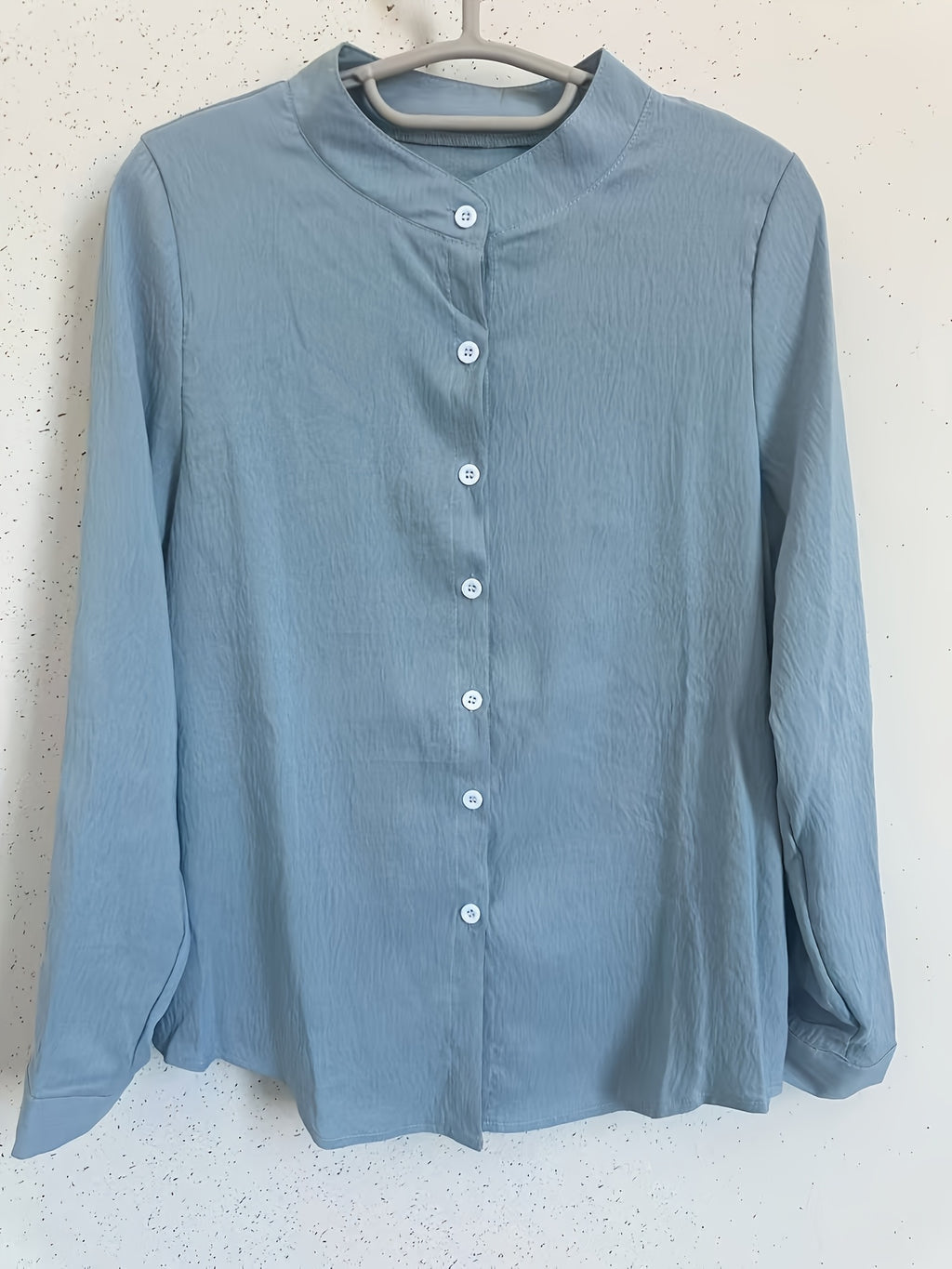 Elegant Special Edition Women'S Blouse - Long Sleeve Button-Up Solid Shirt, Breathable, Comfortable, Soft, Round Neck, Medium Stretch And Machine Washable, Suitable for Office, Commute, Or Formal Events, Refined Casual - Lake Blue