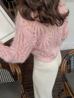 Women'S Cardigan - Single-Breasted Design, Commuting Fashion Choice, Loose Soft And Comfortable, Translucent Fabric, Long Sleeve Style, Casual Autumn And Winter Style, Straight Long Sleeve, Women'S Cardigan Top - Pink Color