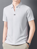 [Qiaoximei OBM] Summer New Men'S Lapel Henley Shirt, Polo Top, Icon Decoration, Suitable for Casual Outings And Versatile Style, Men'S Gift - White
