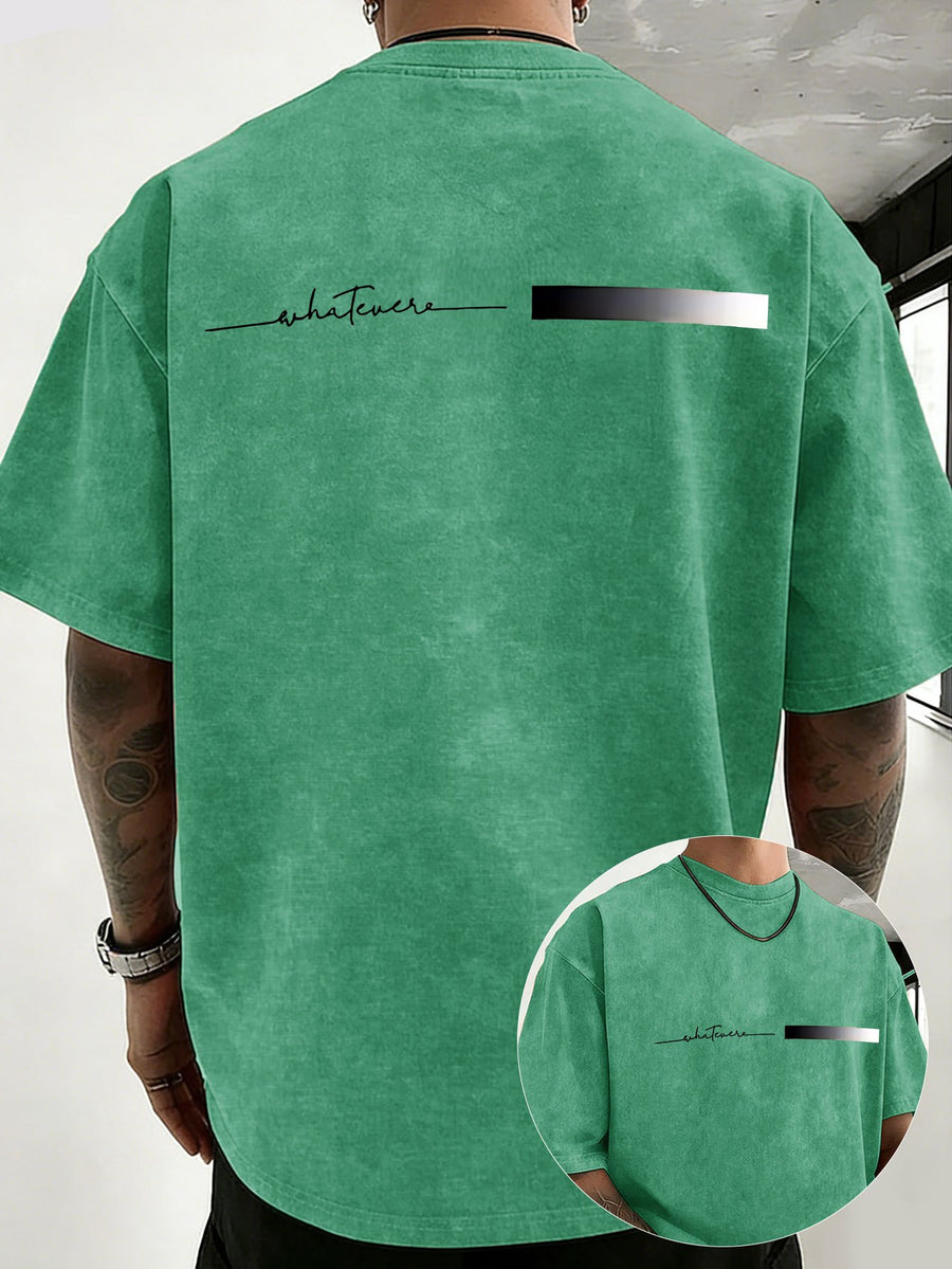 Midsummer Holiday Style Unisex T-Shirt, Pure Washed Distressed, Double-Sided Print, Breathable And Sweat-Absorbent, Loose Fit for Outdoor Hiking Sports Trendy Casual Short Sleeve, Sweat-Resistant - Green