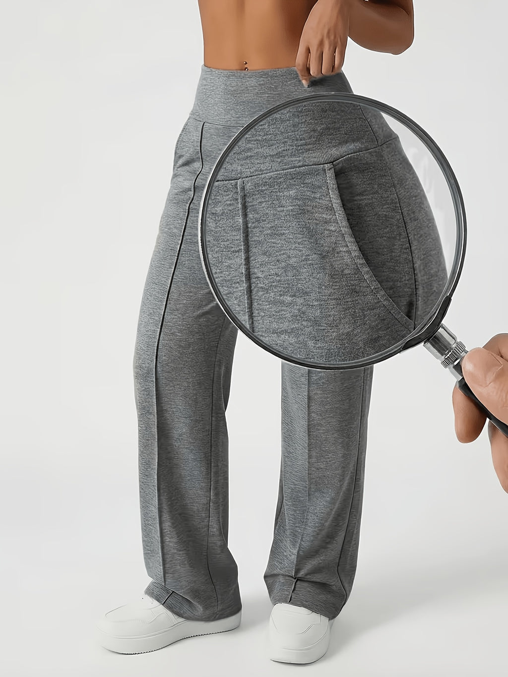 Plus Size, Women's Casual Pants with Pockets, High-waisted Stretch Pants. Suitable for All Seasons, These Women's Long Pants Are Perfect for Both Home and Outdoor Wear - Dark Gray
