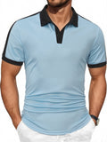 Men'S Casual Sports Solid Polo Shirt with Short Sleeves - Light Blue