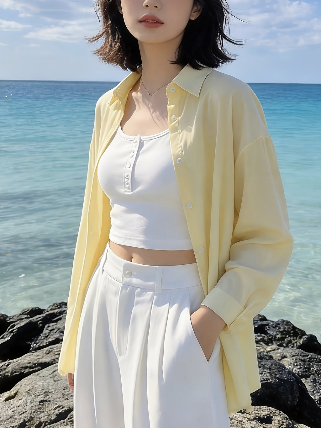 Light Yellow Gentle Temperament Long Sleeve Shirt Women'S Spring Summer New Loose All-Match Ladies Elegant Shirt Jacket Thin Long Sleeve Top - 【Light Yellow】