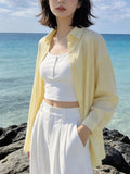 Light Yellow Gentle Temperament Long Sleeve Shirt Women'S Spring Summer New Loose All-Match Ladies Elegant Shirt Jacket Thin Long Sleeve Top - 【Light Yellow】