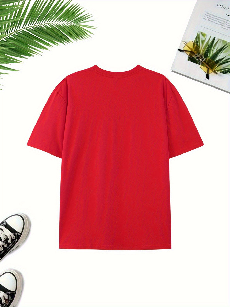 Minimalist Hand-Drawn Numerals and Letter Creative Front and Back Print Fashionable Men's Casual Versatile #Commute #Leisure #Home #Office #Trendy Streetwear Fashion Item Crew Neck Heavyweight Pure Cotton T-Shirt - Red