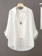 Women's Shirt, Lightweight Comfortable Long Sleeve Shirt, Simple Fashion Versatile Loose Casual Women's Shirt - White