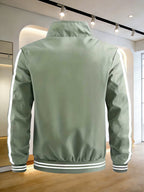 Back-to-School Couple's Trendy Pattern Letter "i" Print Stand Collar Jacket, Unisex High-Quality Ribbed and Double-Bar Design, Available in 8 Colors, Fashionable Jacket Top for Spring/Autumn Outdoor Sports, Cycling, Walking, Hiking, and Preppy Style - Light Green
