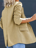 Fashionable Women's Elegant Blazer, Stylish Commuter Versatile Cardigan with Real Pockets, Solid Color New Casual Spring Jacket - Khaki
