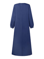 Women Street Style Oversized Muslim Kaftan Long Sleeve Round Neck Button-Up Shirt Dress Solid Color Daily Holiday Casual Loose Thin Maxi Dress Long Dresses - Navy Color
