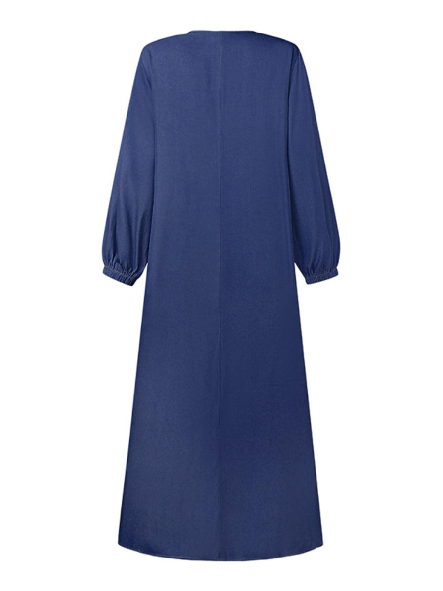 Women Street Style Oversized Muslim Kaftan Long Sleeve Round Neck Button-Up Shirt Dress Solid Color Daily Holiday Casual Loose Thin Maxi Dress Long Dresses - Navy Color