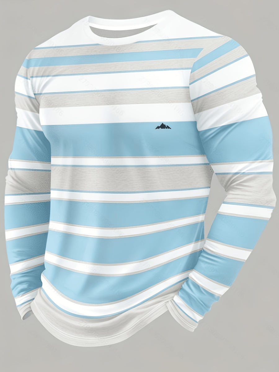 Printed Design – Not Textured Men's Crew Neck Long Sleeve T-Shirt Printed Top, Machine Washable, Suitable for Daily Outings, Casual Wear, Outdoor Activities, Travel, Sports, Soft, Comfortable, and Versatile Men's Top, Streetwear - Mixed Color 2