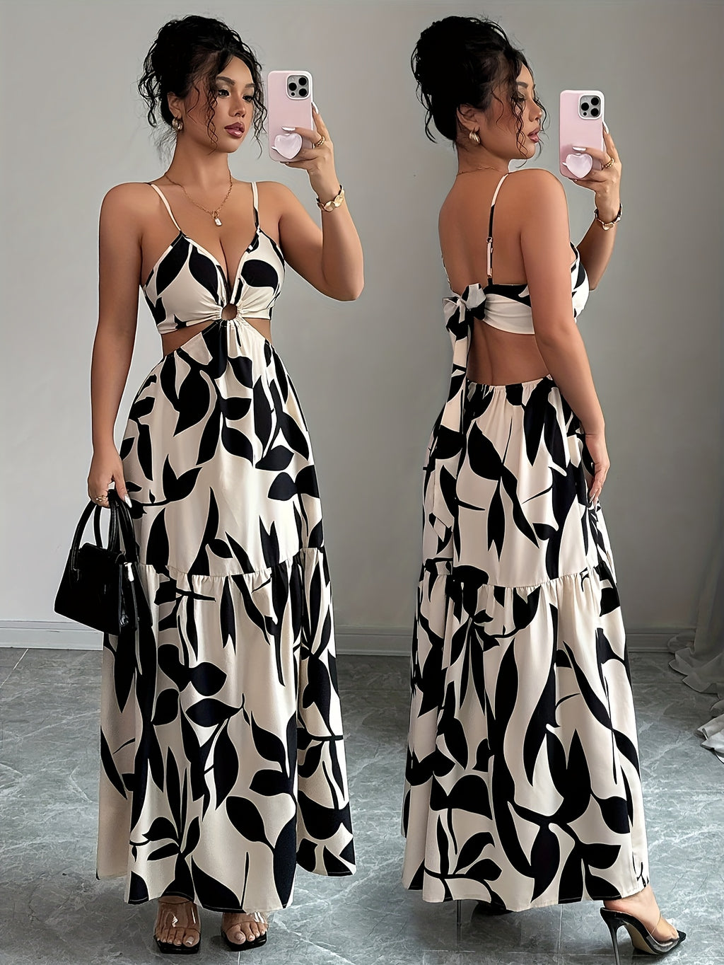 Women's Elegant Casual Camisole Dress - Black