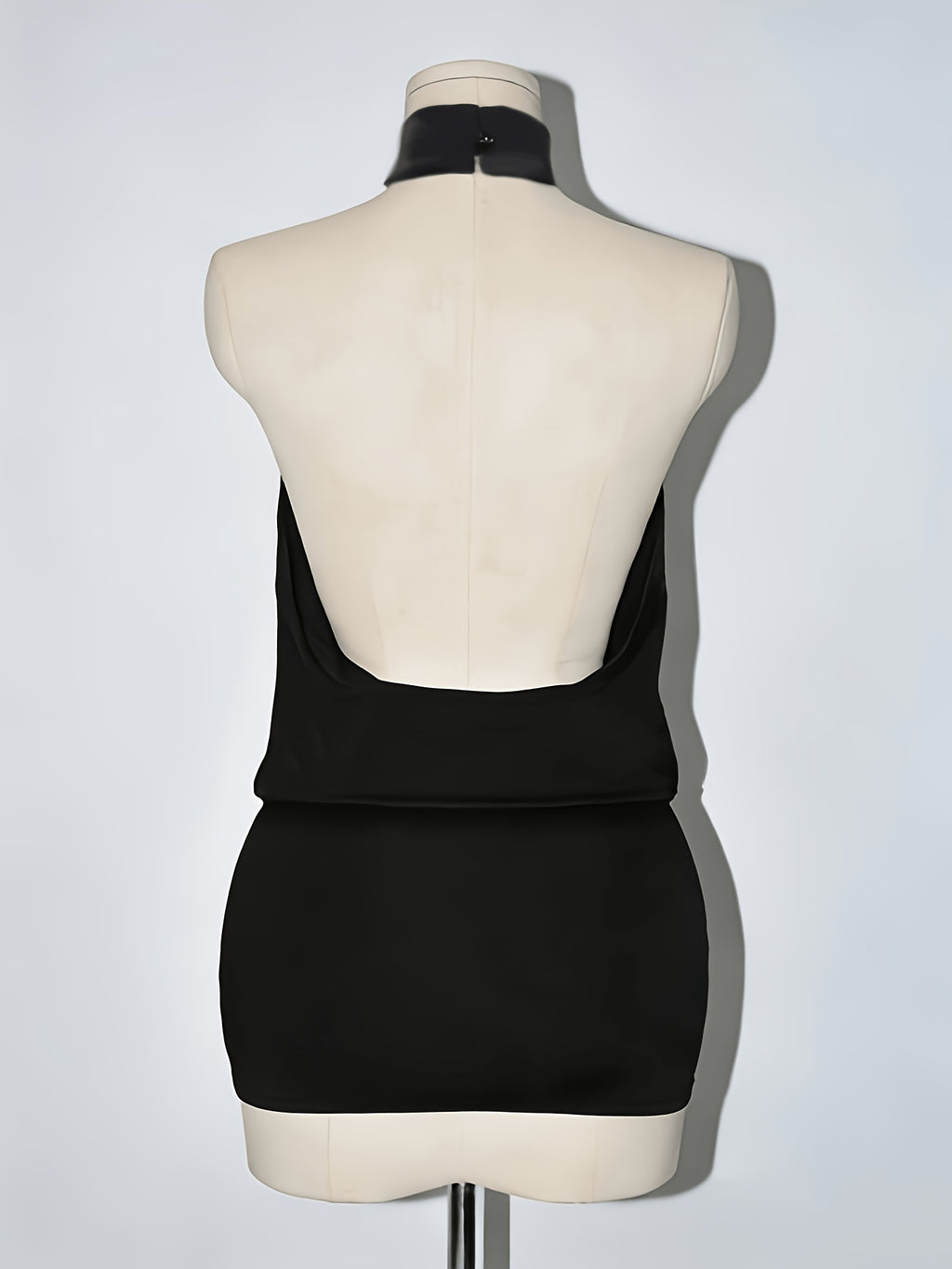 Women'S High Neck Backless Mini Bodycon Halter Dress - Black