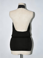 Women'S High Neck Backless Mini Bodycon Halter Dress - Black