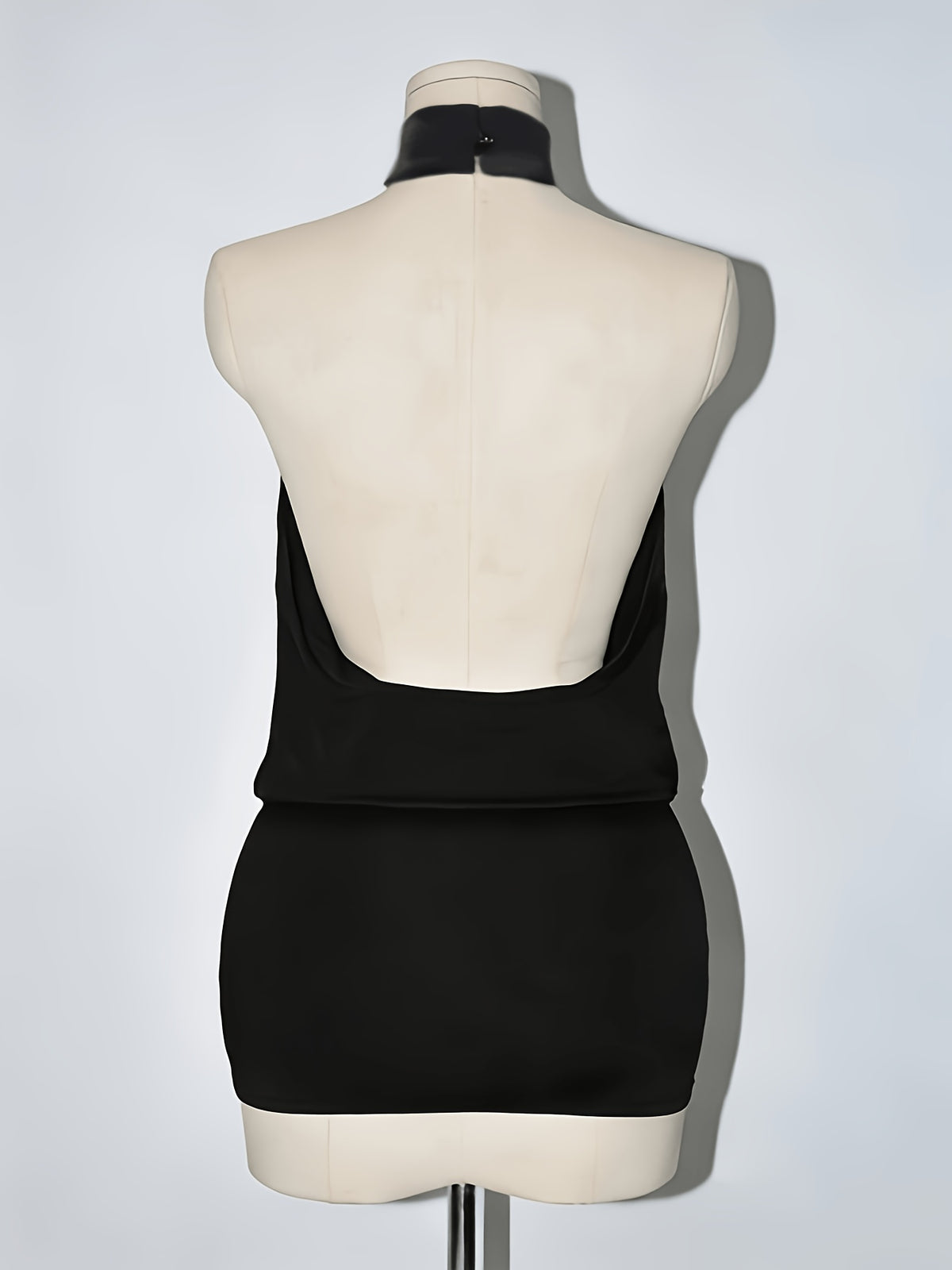 Women'S High Neck Backless Mini Bodycon Halter Dress - Black