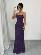 Women's Sparkling Strapless Backless Mermaid Gown for Formal Occasions - Deep Purple