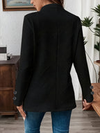 New Fashionable Solid Color Textured Double-button Decorative Pocket Long-sleeve Coat - Black