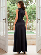Vintage 1950S Sleeveless Satin Elegant Necktie Ball Gown, Host Dress - Black