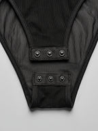 Women's Sexy Net-sheer Long-sleeved 1pc Dress, Women's Fitted Round-neck Undergarment That Can Be Worn as a Close-fitting Outerwear Over a Fitted 1pc Top. - Black