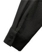 Elegant Exquisite Black Lapel Long Sleeve Shirt Dress, Waist Drawstring Back Hem Design, Wrap Metal Button A-Line Midi Skirt, Fashion Business Banquet Daily Versatile Temperament Shirt Long Dress - Black