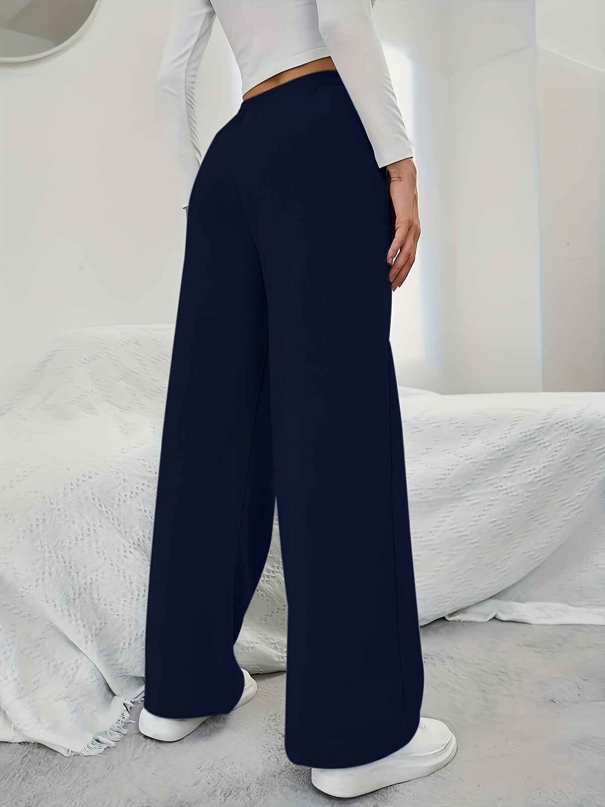 Fashion Women'S Jogging Bottoms - Drawstring Waist, Elasticated Cuffs, Fabric, All-Season Comfort with Trendy Print - Navy Color