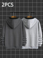 2pcs Novelty Diagonal Zipper Hoodie, Men's Casual Stretch Hooded Sweatshirt Jacket, Men's Sportswear - Dark Gray Light Gray