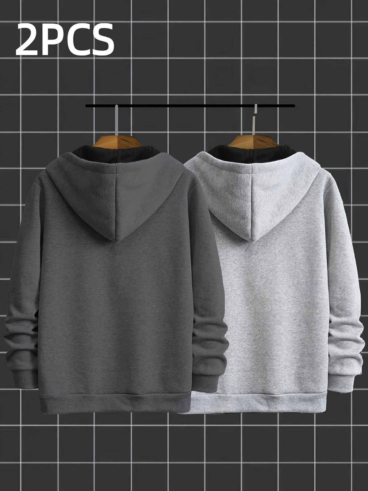 2pcs Novelty Diagonal Zipper Hoodie, Men's Casual Stretch Hooded Sweatshirt Jacket, Men's Sportswear - Dark Gray Light Gray