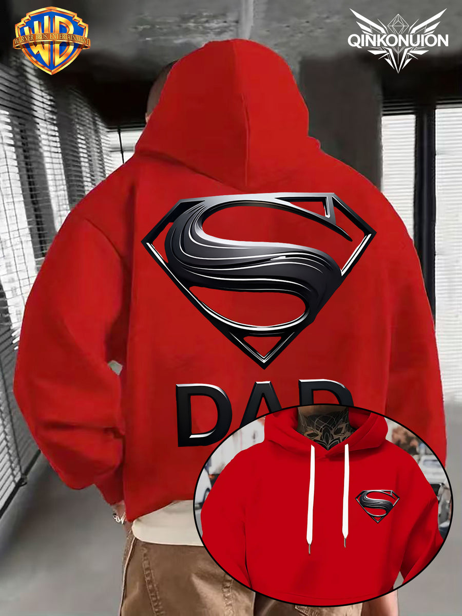 WB Warner Men'S New Trendy Hoodie, Superman Classic Logo Printed Design Hoodie, Daily Casual Drawstring Hoodie, Long Sleeve Hoodie, Machine Washable, Multifunctional Sports And Leisure Loose Fit Men'S Hoodie - Red