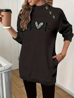 Women's Fashion High-Neck Sweatshirt - Black