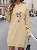 Women'S Fashion Letter Print Hooded Sweatshirt Dress Women'S Autumn And Winter High-End Fashion Street Style Age-Reducing Plus Velvet Color Block Hooded Sweatshirt Casual Top Casual Versatile Hoodie Jacket Pullover Long Sweatshirt Elegant - Apricot
