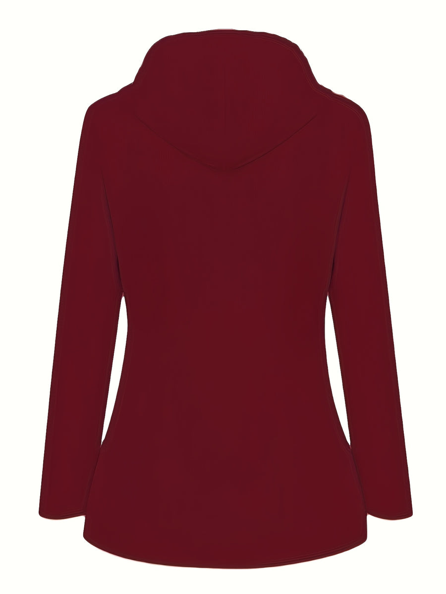 Women's Hooded Autumn/Winter Trench Coat - Burgundy