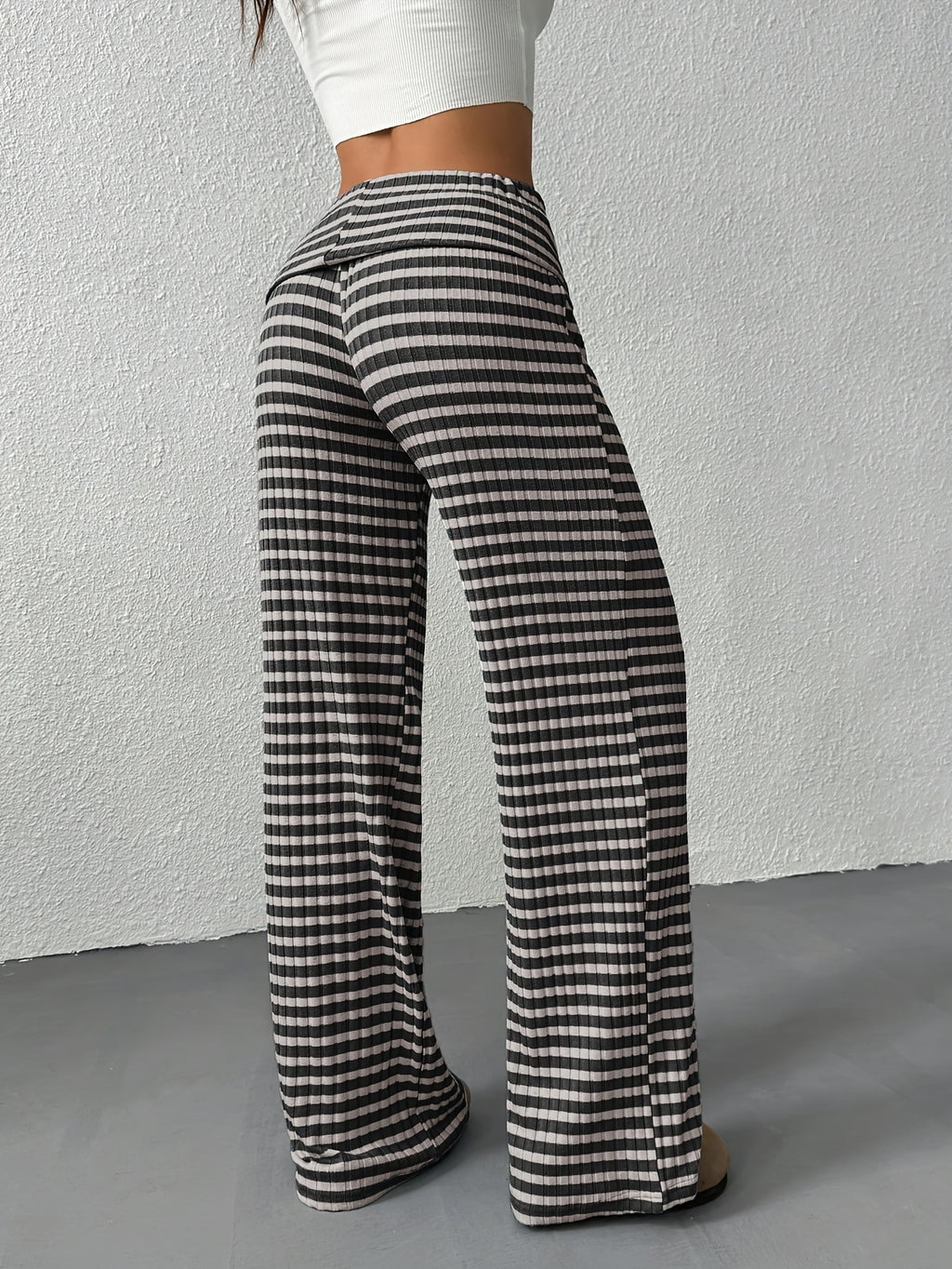 Women's Wide- Trousers - Wide- Pants with Striped, Wide-Legged Trousers Suitable for Spring/Summer, Machine Washable Elegant Wide Pants for, Casual & Semi-Formal Wear, Non- Wide Trousers - Grey