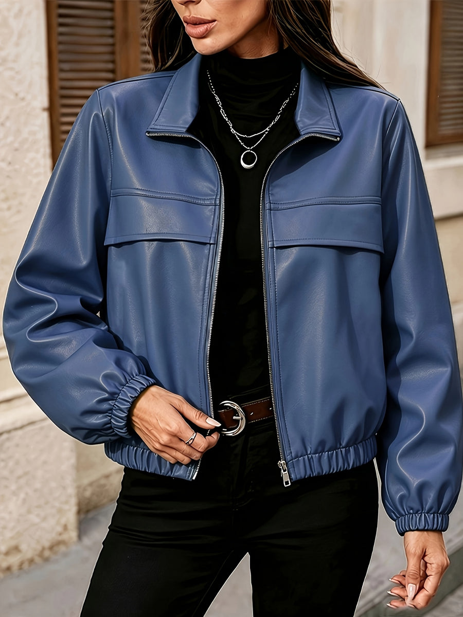 Women'S Short Jacket, Elastic Hem Coat, Commuter All-Match Women'S Jacket, Fashion Street Style "Gaven" - Navy Color