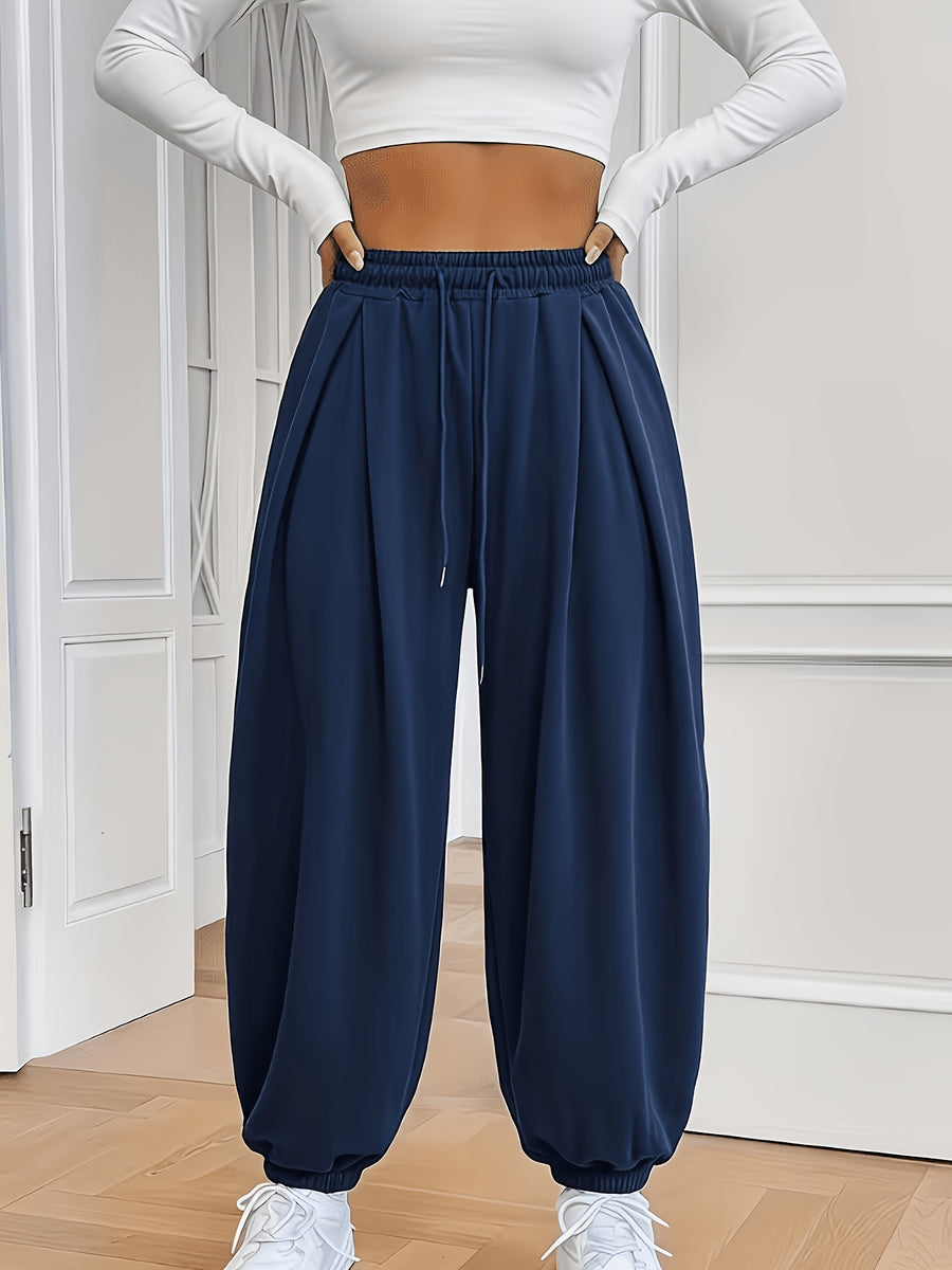 Plus Size Women'S Elastic Cuffed Jogger Pants - Navy Color