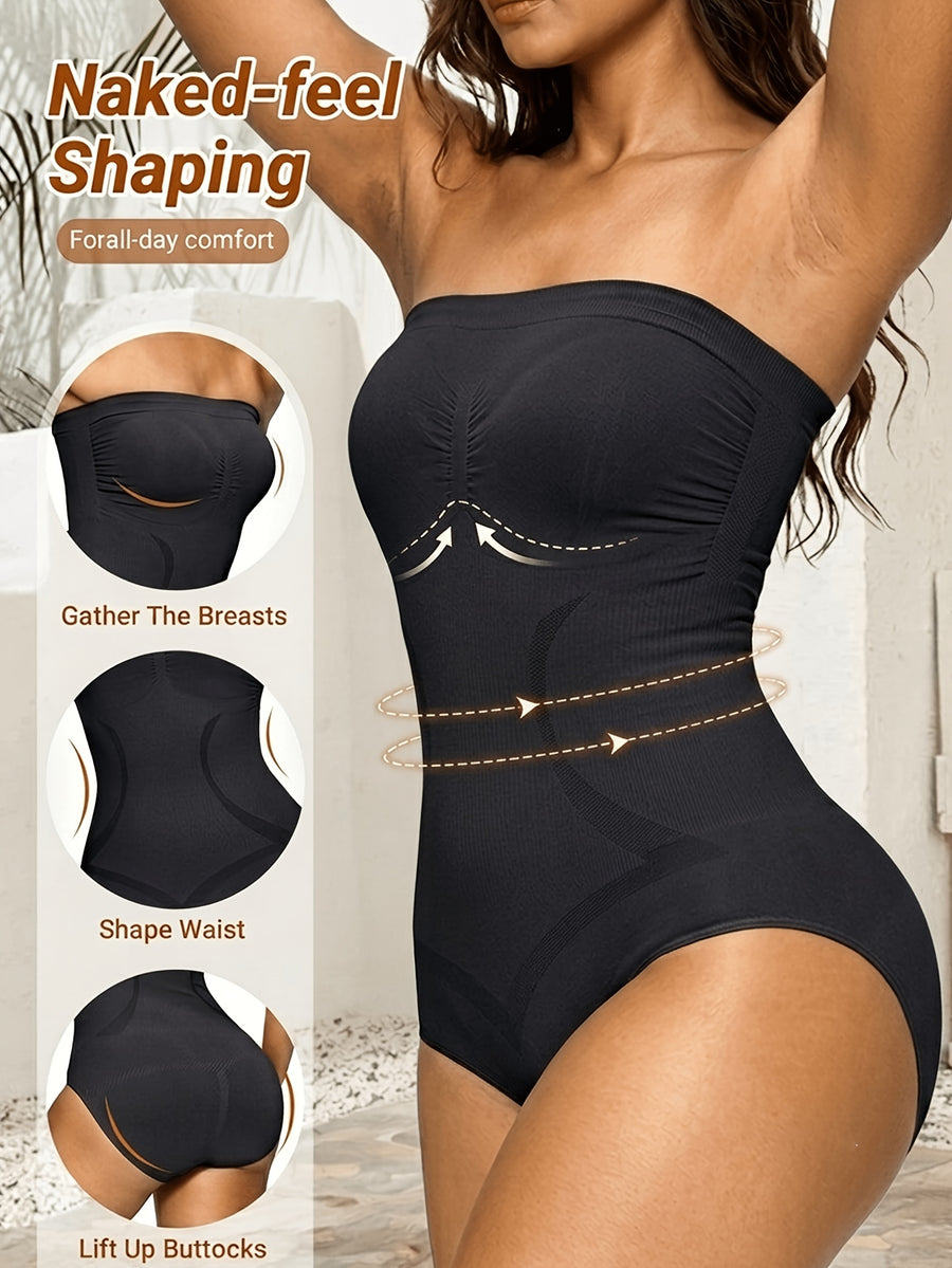 Women'S Seamless Strapless One-Piece Shaping Bodysuit Tummy Control Lifter Slim Shapewear, Adjustable 3-Row Buckle Design to Enhance Hip Curves, High Stretch, Soft & Breathable for All-Day Comfort, Suitable for Daily Wear & Parties - Black