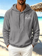 Men'S Autumn New Linen Print Hooded Drawstring Thin Loose Pocket Sweatshirt Comfortable Daily Commute Sports Fitness Casual Vacation Street Trendy Classic Style Literary Long Sleeve Hooded Top - Grey