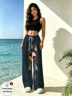 Printed Design – Not Textured, Bohemian Style Women's Trousers, with Pattern Print, Intricate Design Inspired by Native American Art, Suitable for Daily Wear, Casual Outings, Adds Artistic Charm to Your Outfit - Mixed colors